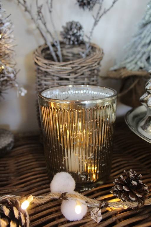 Windlicht Teelichthalter gold antik glas